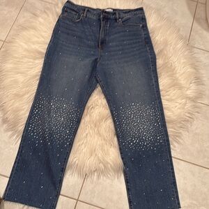 Womens Blue Denim Jeans with Studded Detail